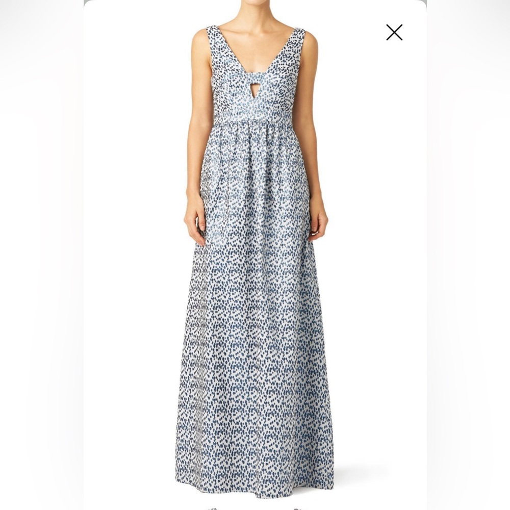 Nicole Miller Blue Printed Jacquard Gown